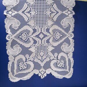 Heritage Heart Lace Cream Table Runner 54" long Dresser Scarf Valentines